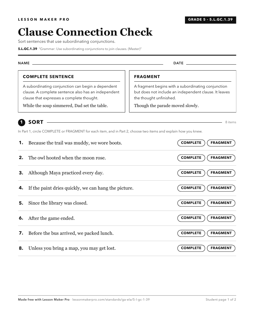 Preview of the 5.L.GC.1.39 printable worksheet
