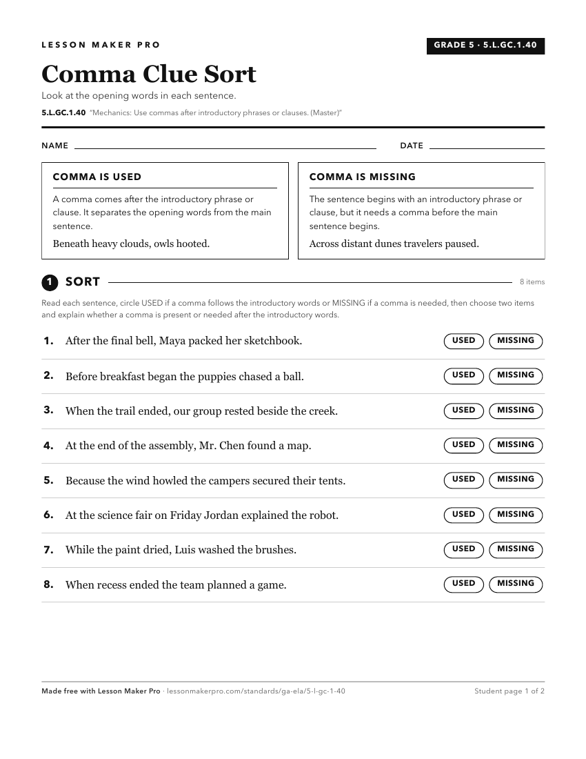 Preview of the 5.L.GC.1.40 printable worksheet