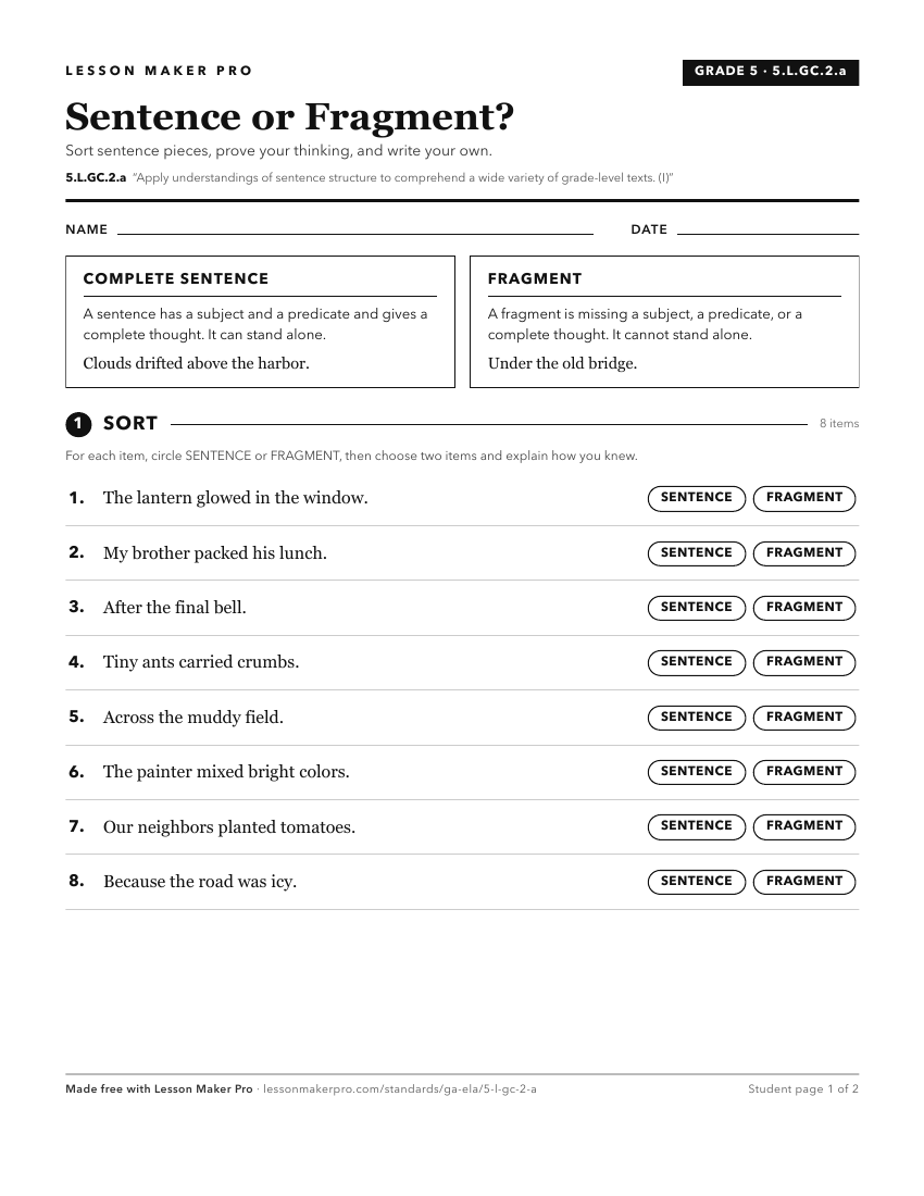 Preview of the 5.L.GC.2.a printable worksheet
