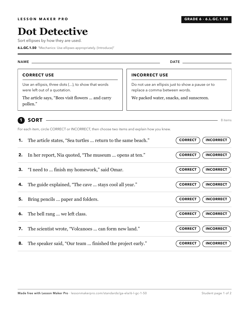 Preview of the 6.L.GC.1.50 printable worksheet