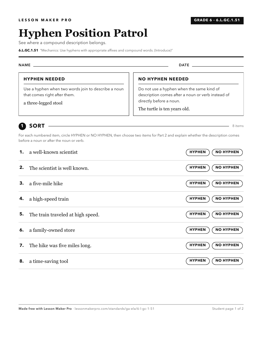 Preview of the 6.L.GC.1.51 printable worksheet