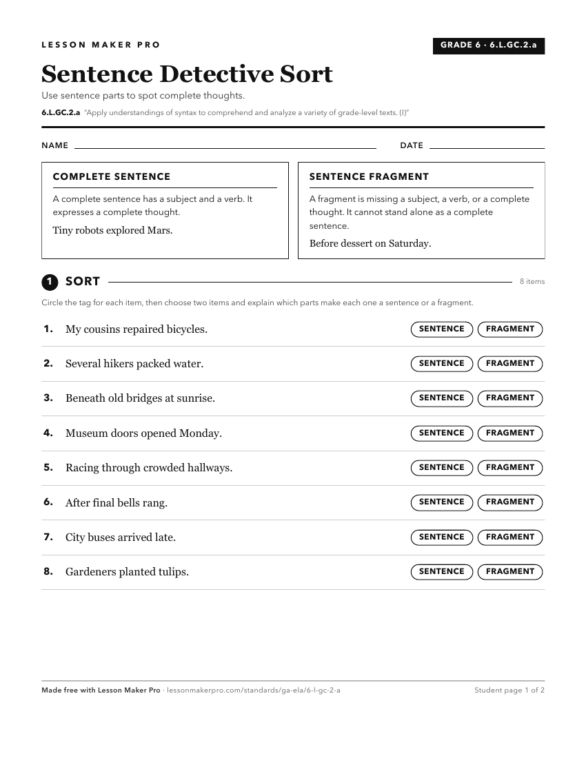 Preview of the 6.L.GC.2.a printable worksheet