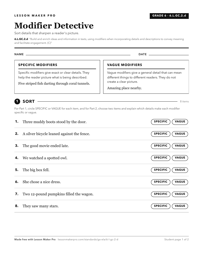 Preview of the 6.L.GC.2.d printable worksheet