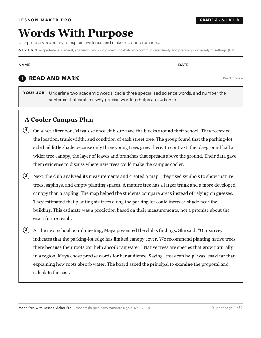 Preview of the 6.L.V.1.b printable worksheet