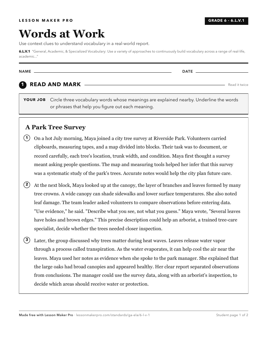 Preview of the 6.L.V.1 printable worksheet
