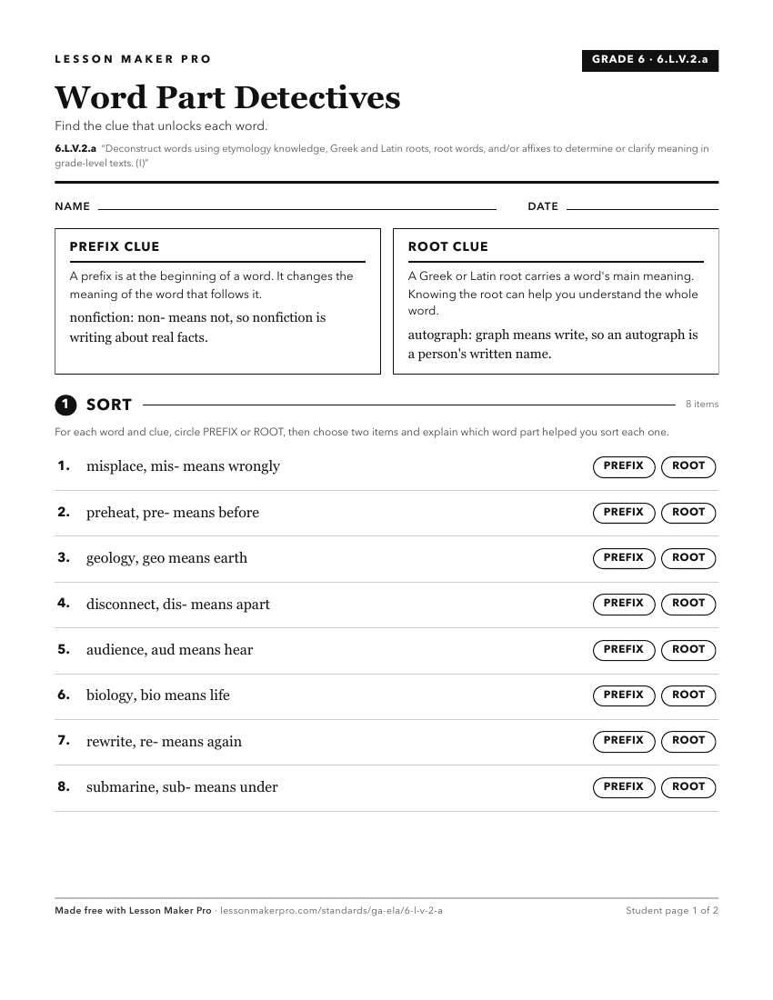 Preview of the 6.L.V.2.a printable worksheet