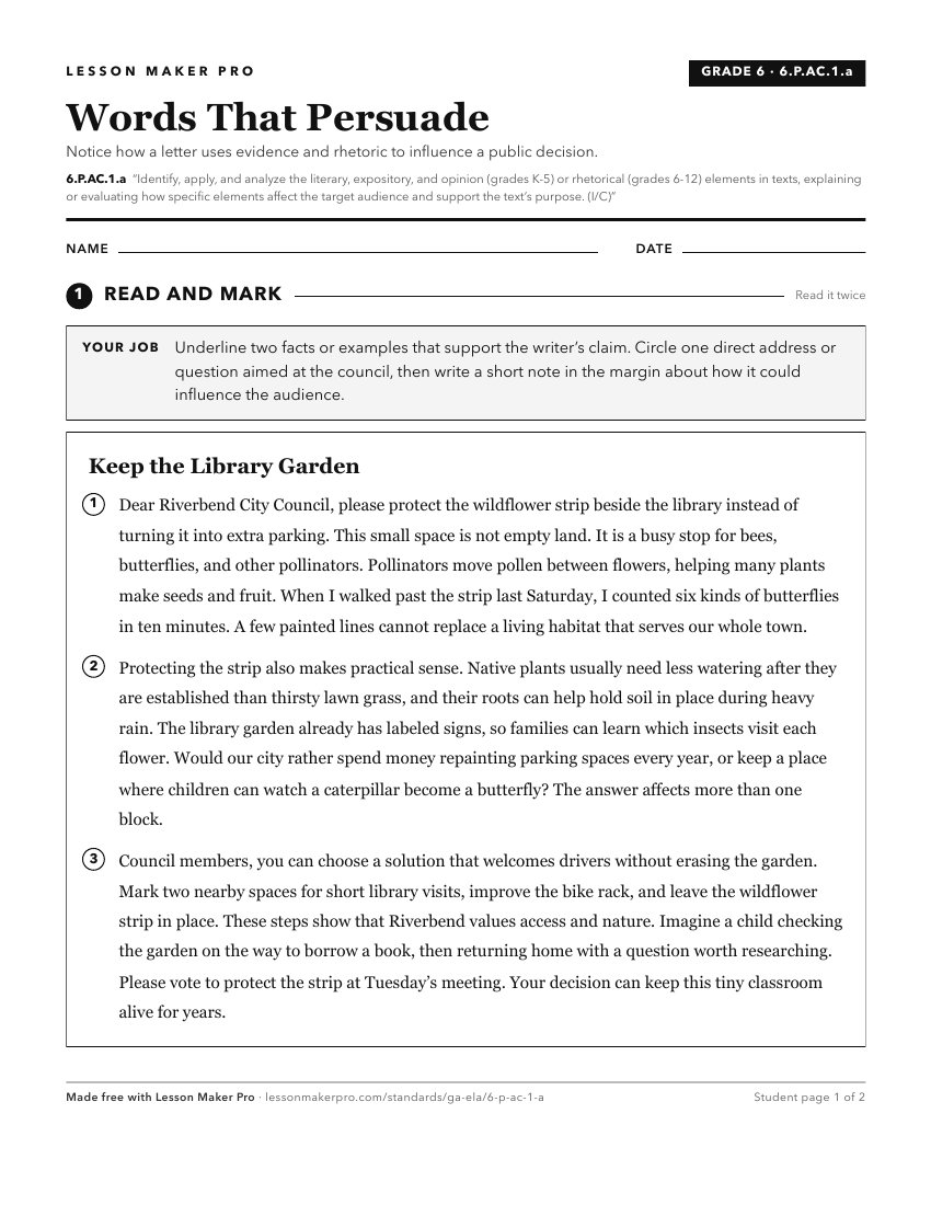 Preview of the 6.P.AC.1.a printable worksheet