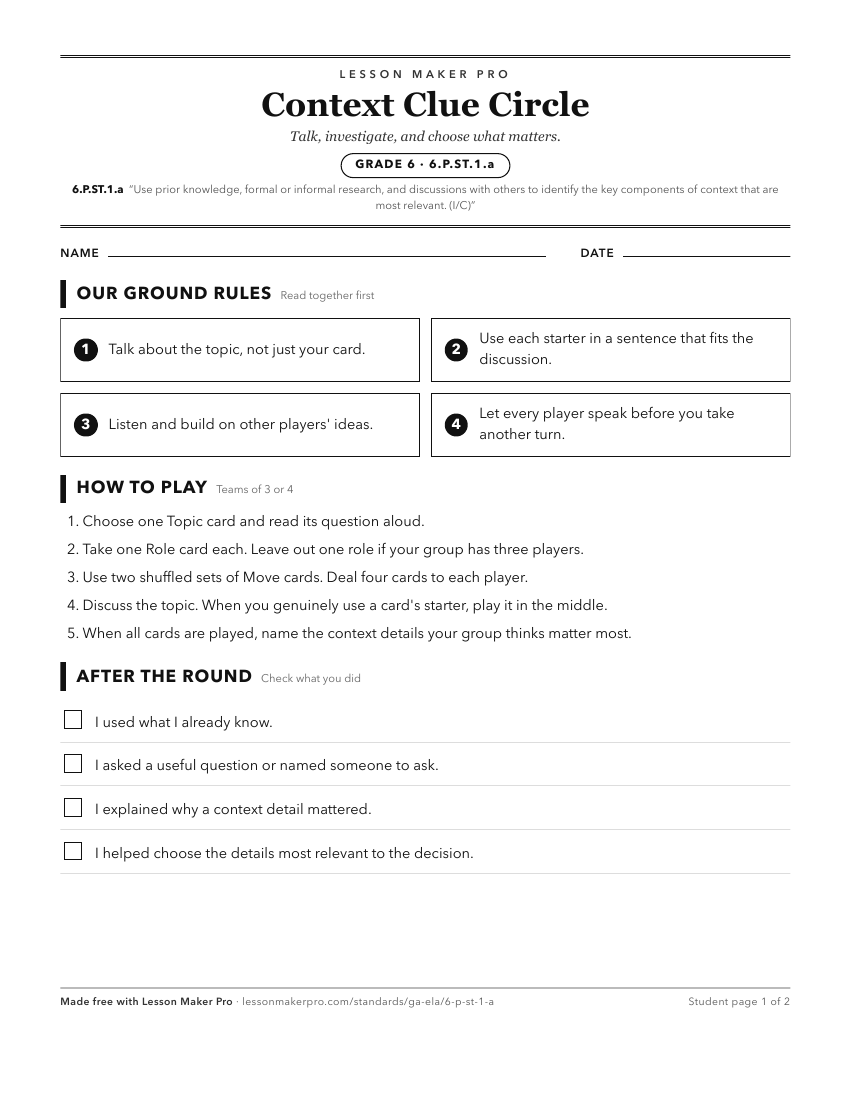 Preview of the 6.P.ST.1.a printable worksheet