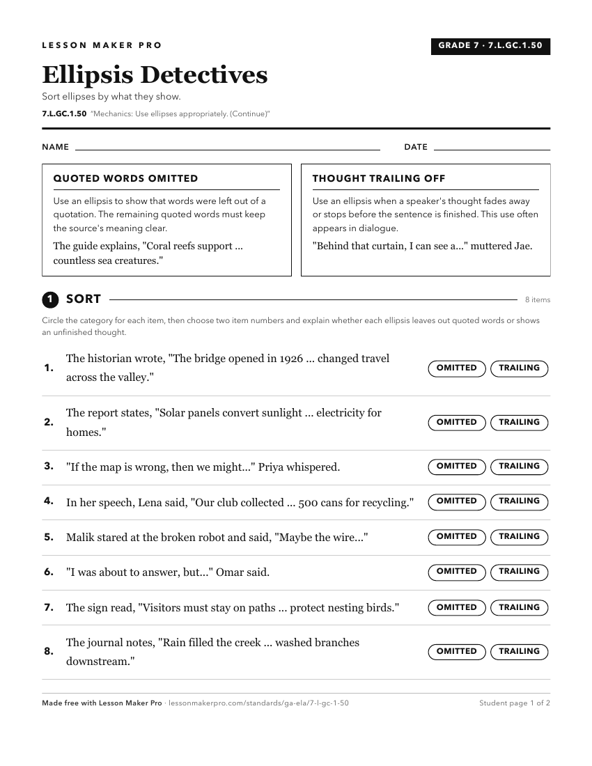 Preview of the 7.L.GC.1.50 printable worksheet
