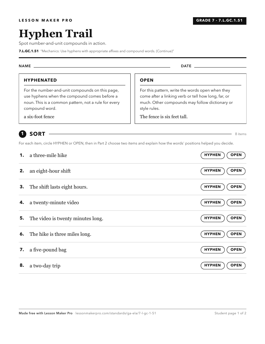 Preview of the 7.L.GC.1.51 printable worksheet