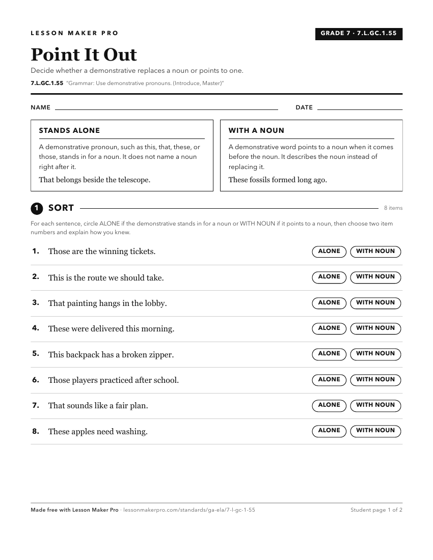 Preview of the 7.L.GC.1.55 printable worksheet