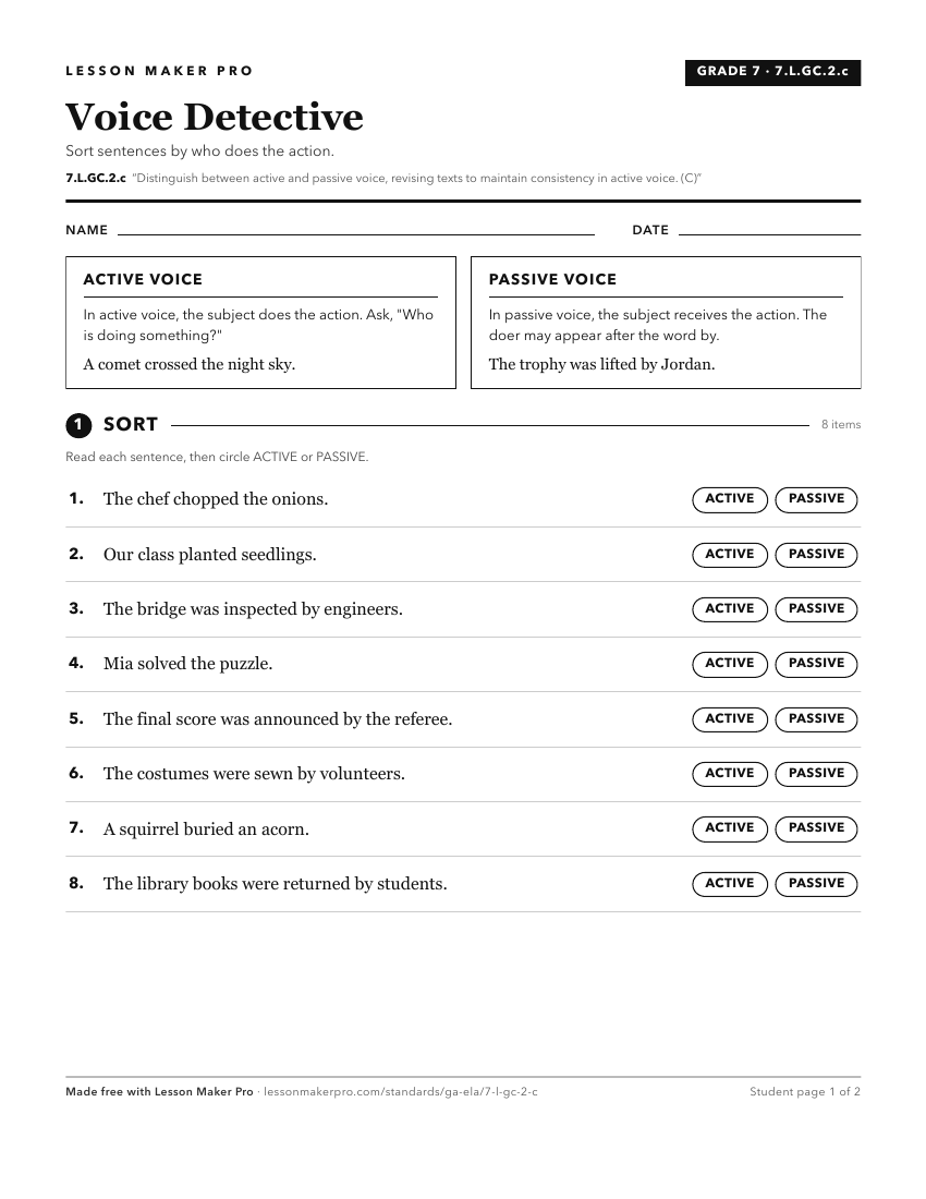 Preview of the 7.L.GC.2.c printable worksheet
