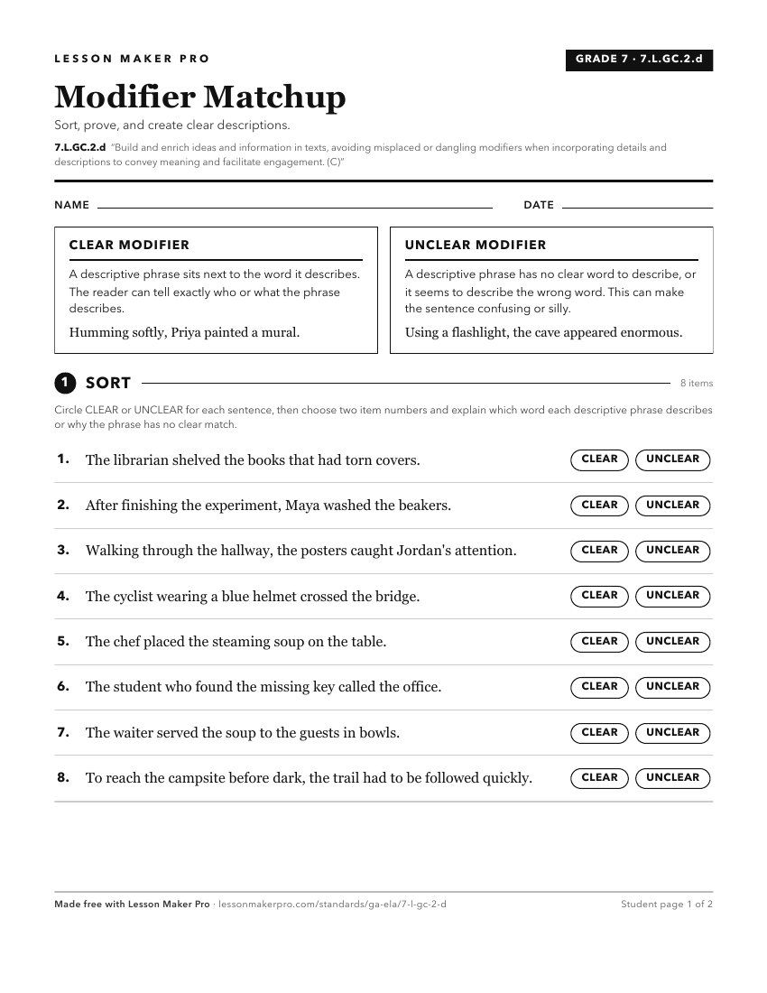 Preview of the 7.L.GC.2.d printable worksheet