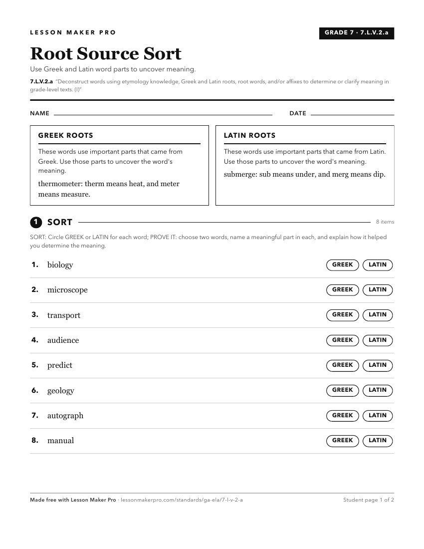 Preview of the 7.L.V.2.a printable worksheet