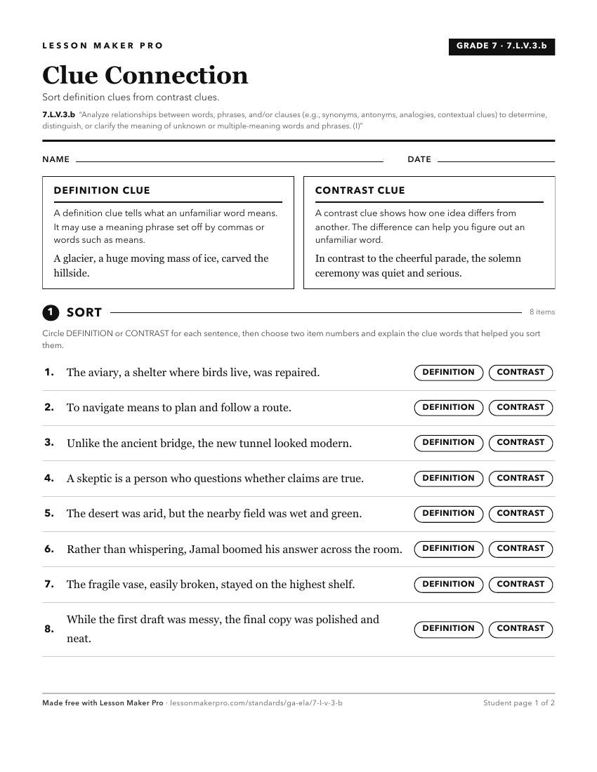 Preview of the 7.L.V.3.b printable worksheet