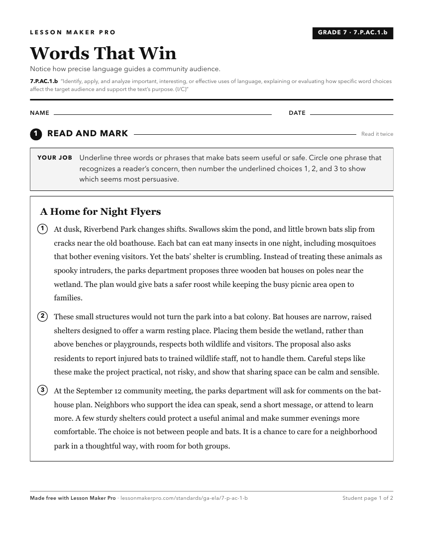 Preview of the 7.P.AC.1.b printable worksheet