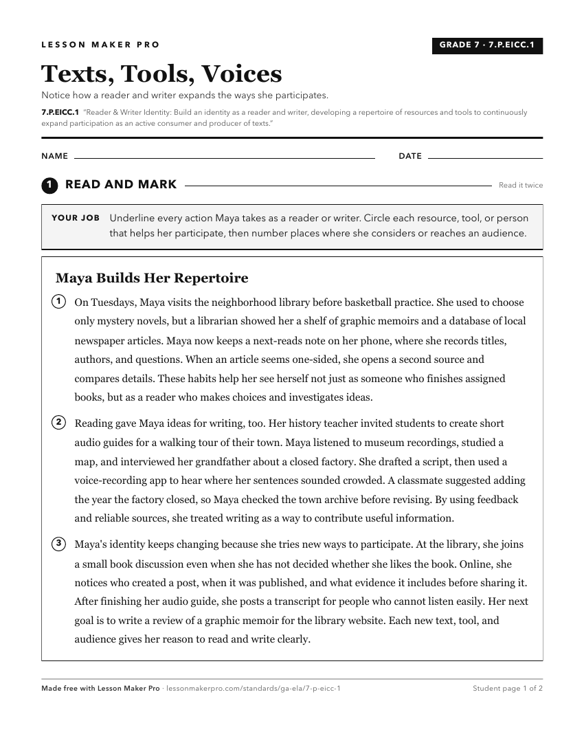 Preview of the 7.P.EICC.1 printable worksheet