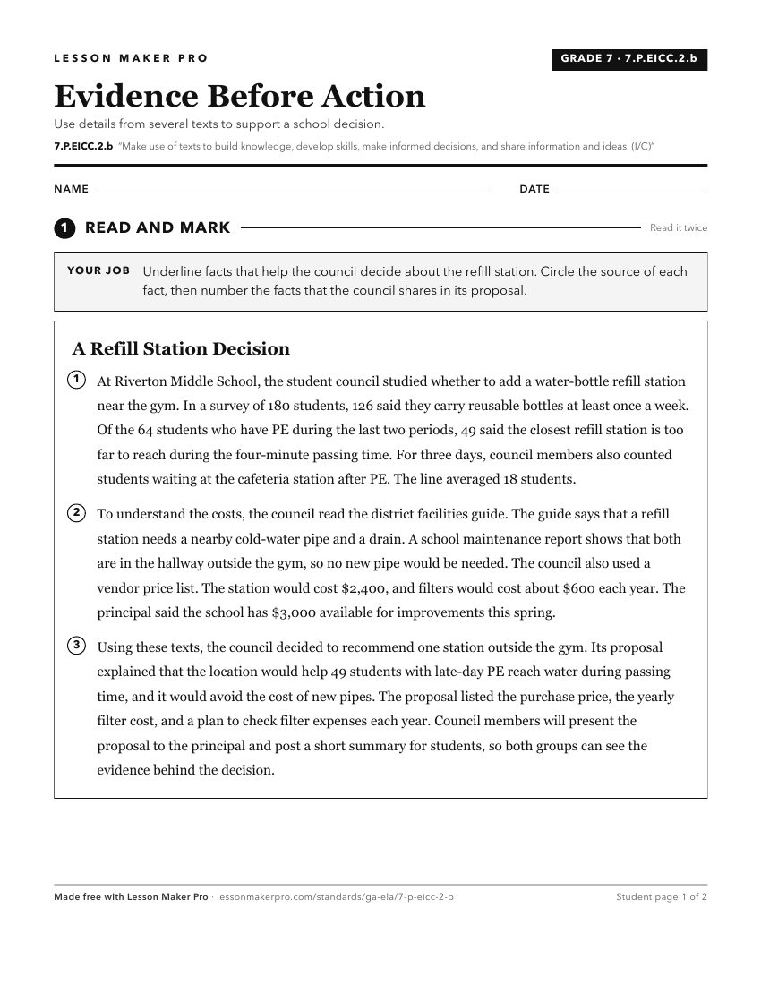 Preview of the 7.P.EICC.2.b printable worksheet