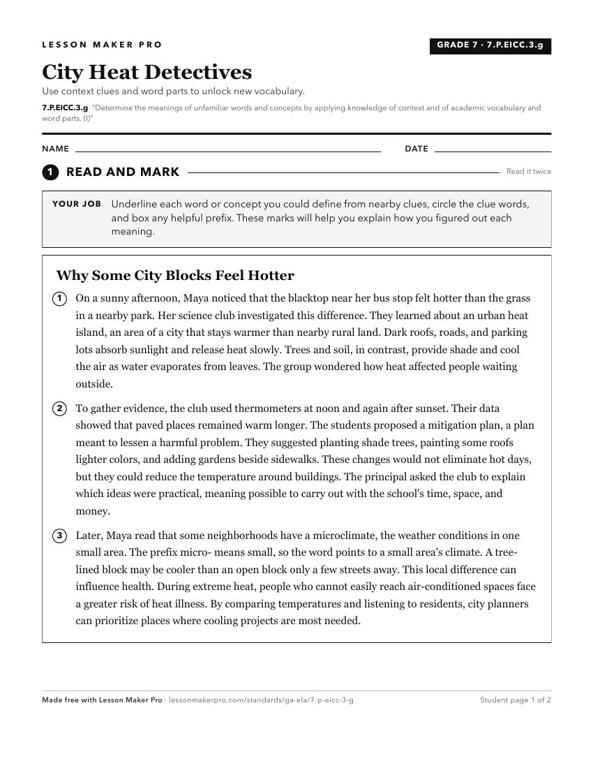 Preview of the 7.P.EICC.3.g printable worksheet