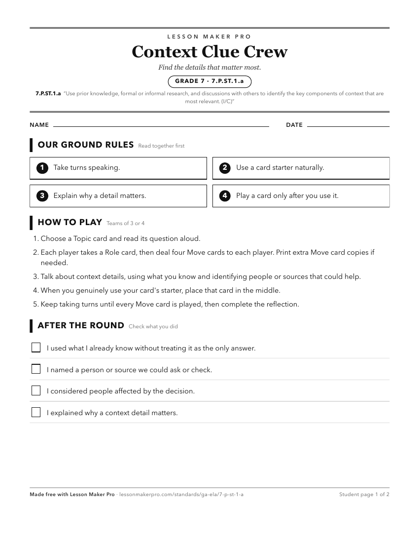 Preview of the 7.P.ST.1.a printable worksheet