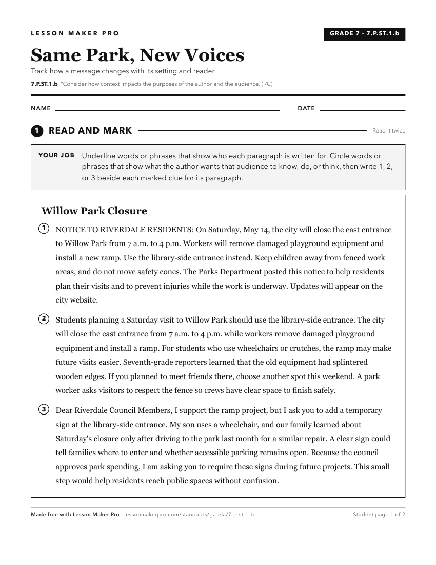 Preview of the 7.P.ST.1.b printable worksheet