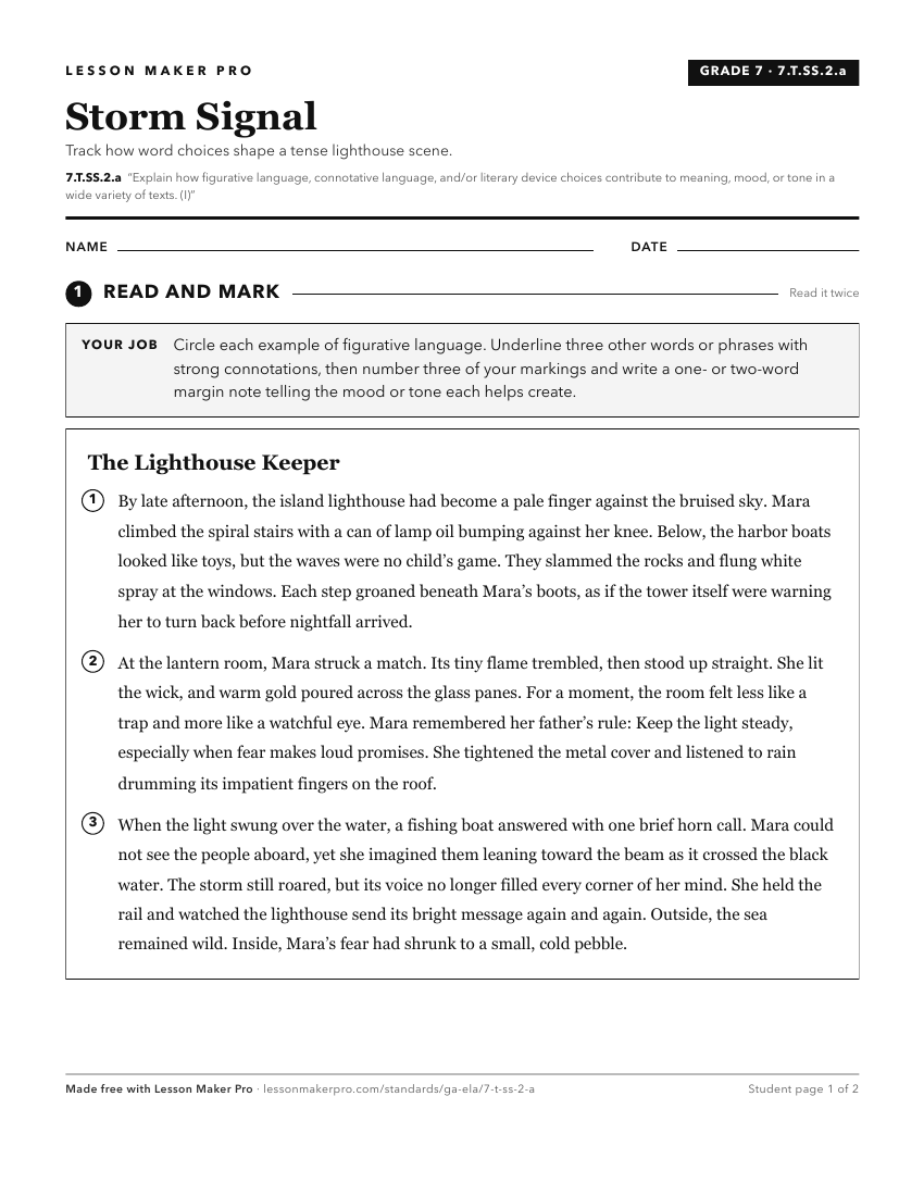 Preview of the 7.T.SS.2.a printable worksheet