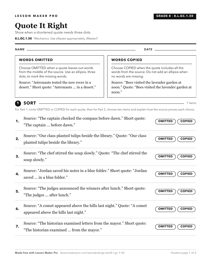 Preview of the 8.L.GC.1.50 printable worksheet
