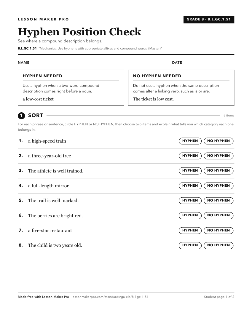 Preview of the 8.L.GC.1.51 printable worksheet