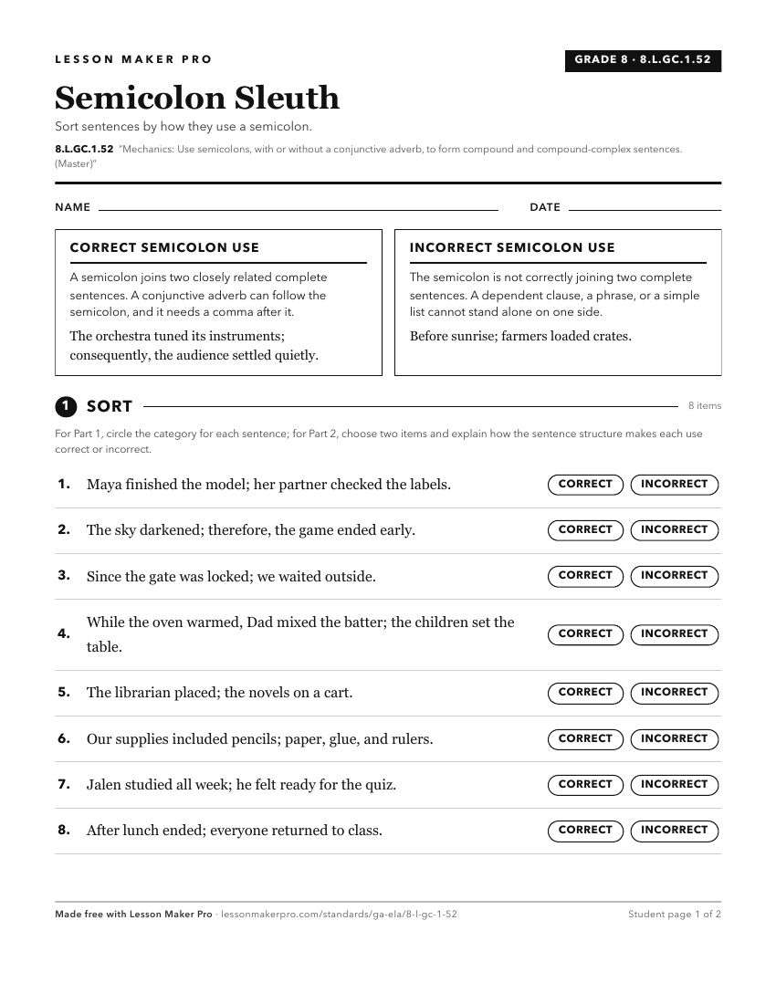 Preview of the 8.L.GC.1.52 printable worksheet