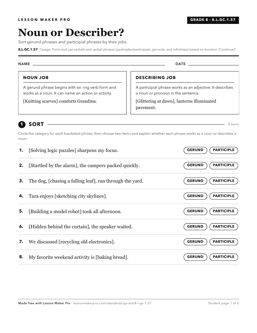Preview of the 8.L.GC.1.57 printable worksheet