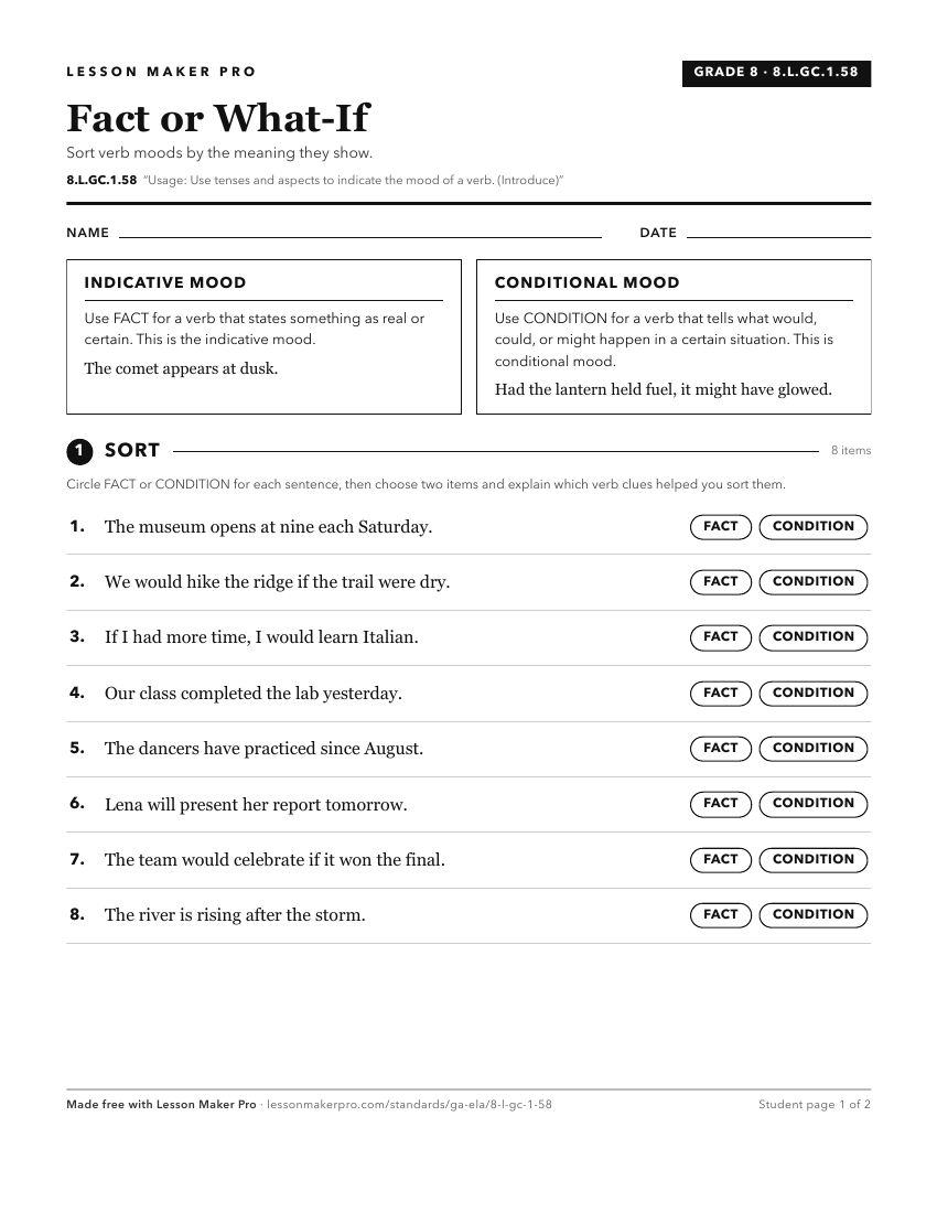 Preview of the 8.L.GC.1.58 printable worksheet