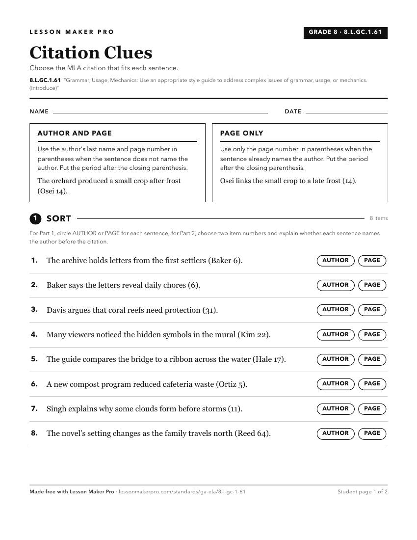 Preview of the 8.L.GC.1.61 printable worksheet