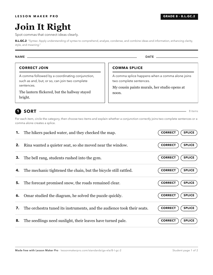 Preview of the 8.L.GC.2 printable worksheet