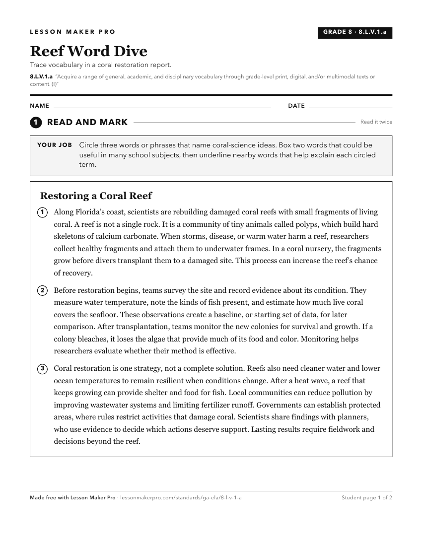 Preview of the 8.L.V.1.a printable worksheet
