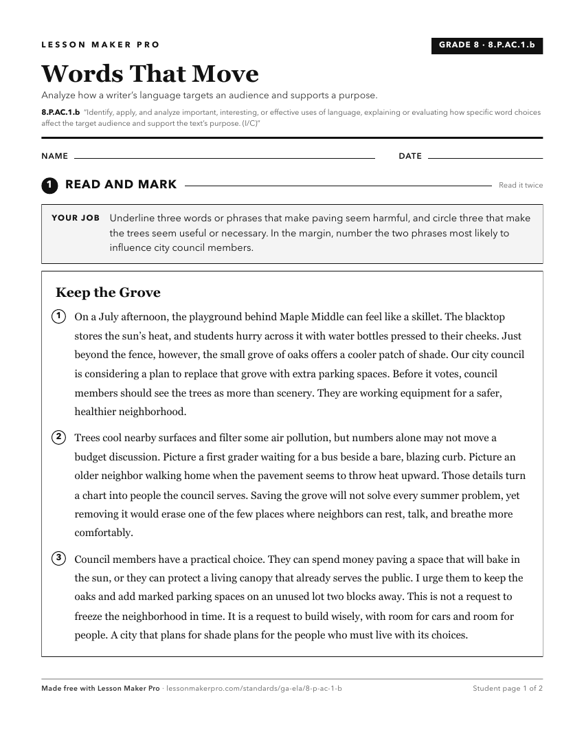 Preview of the 8.P.AC.1.b printable worksheet