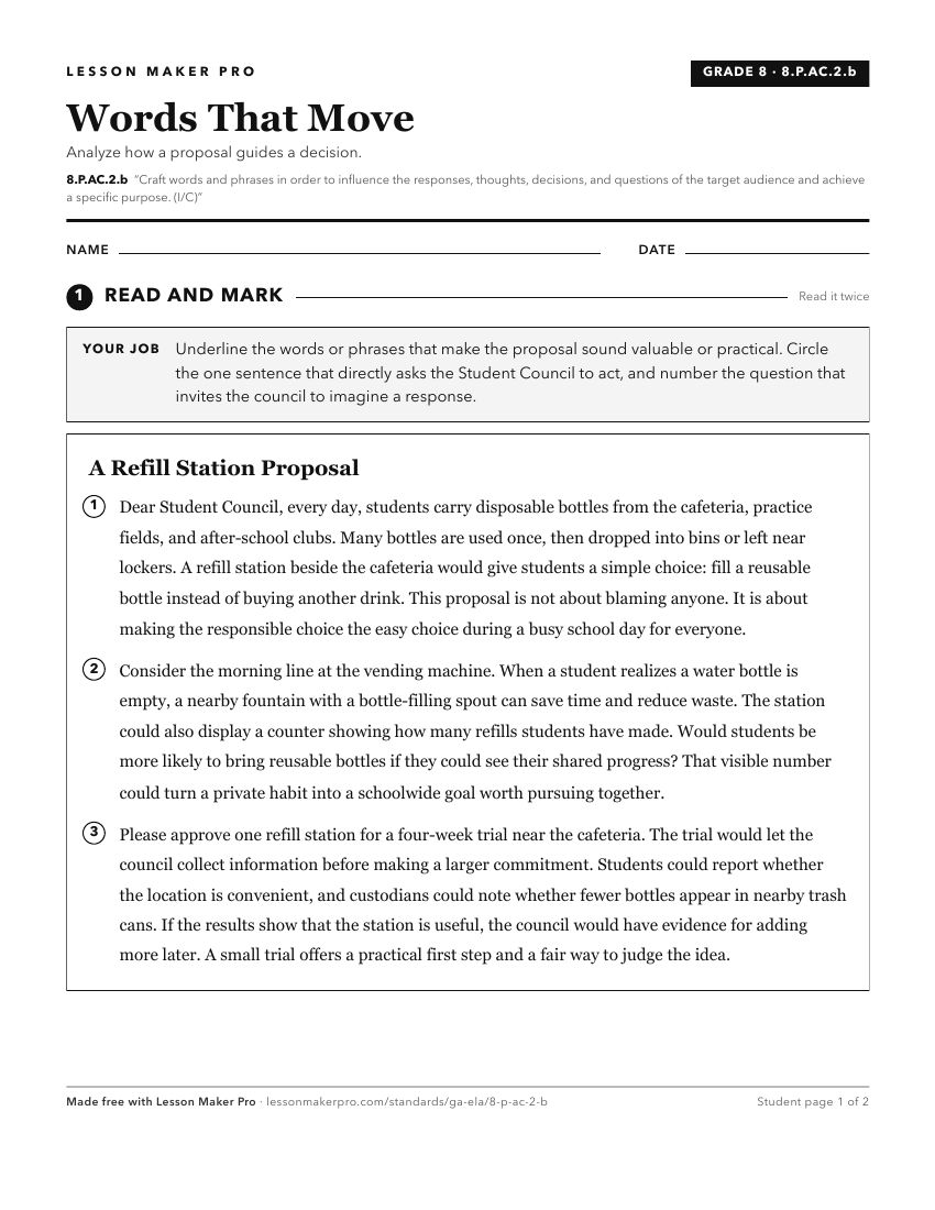 Preview of the 8.P.AC.2.b printable worksheet