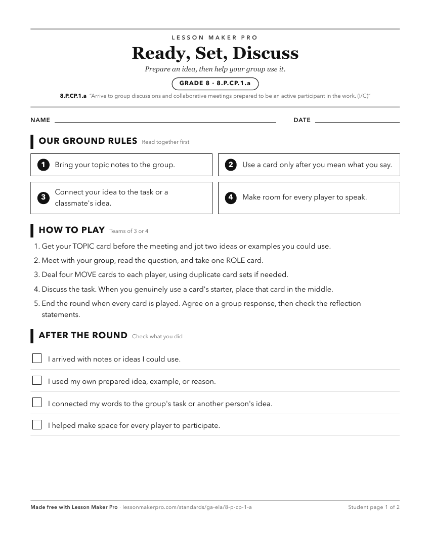 Preview of the 8.P.CP.1.a printable worksheet