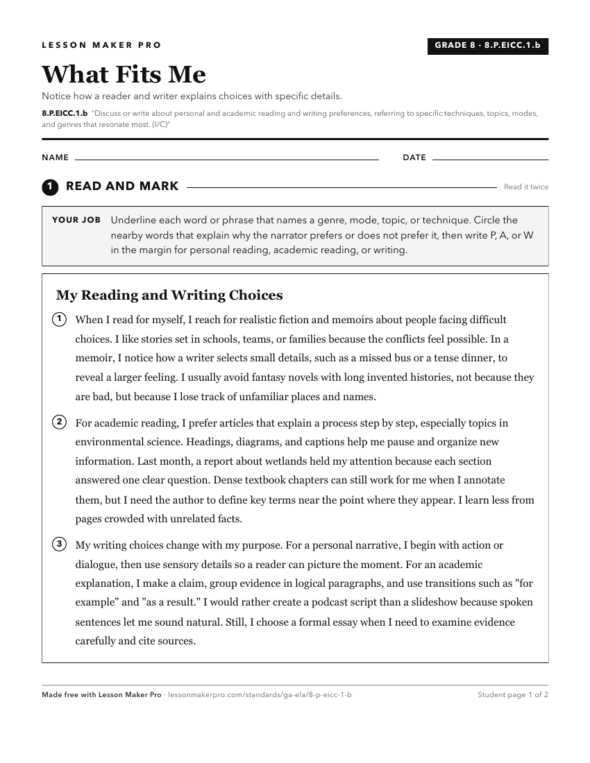 Preview of the 8.P.EICC.1.b printable worksheet