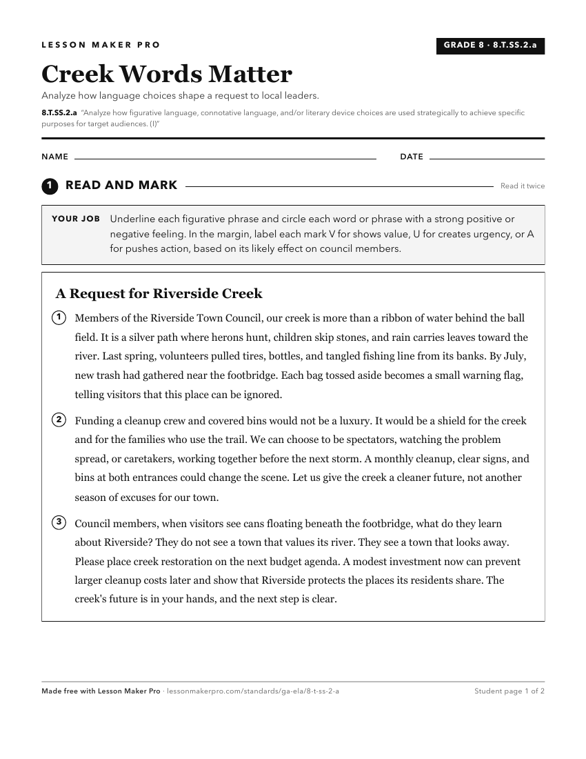 Preview of the 8.T.SS.2.a printable worksheet