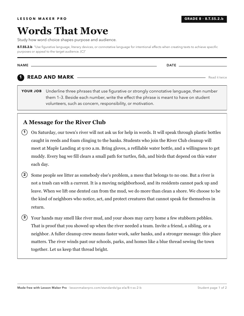 Preview of the 8.T.SS.2.b printable worksheet