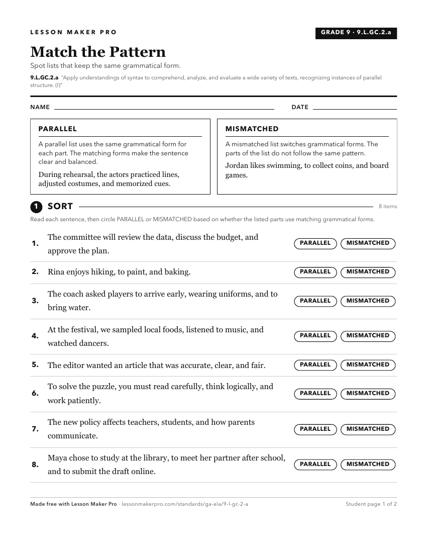 Preview of the 9.L.GC.2.a printable worksheet