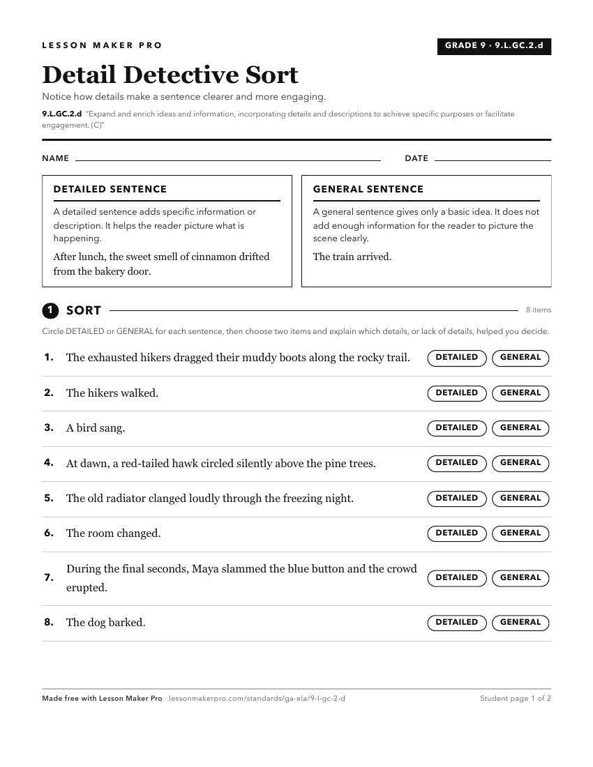 Preview of the 9.L.GC.2.d printable worksheet
