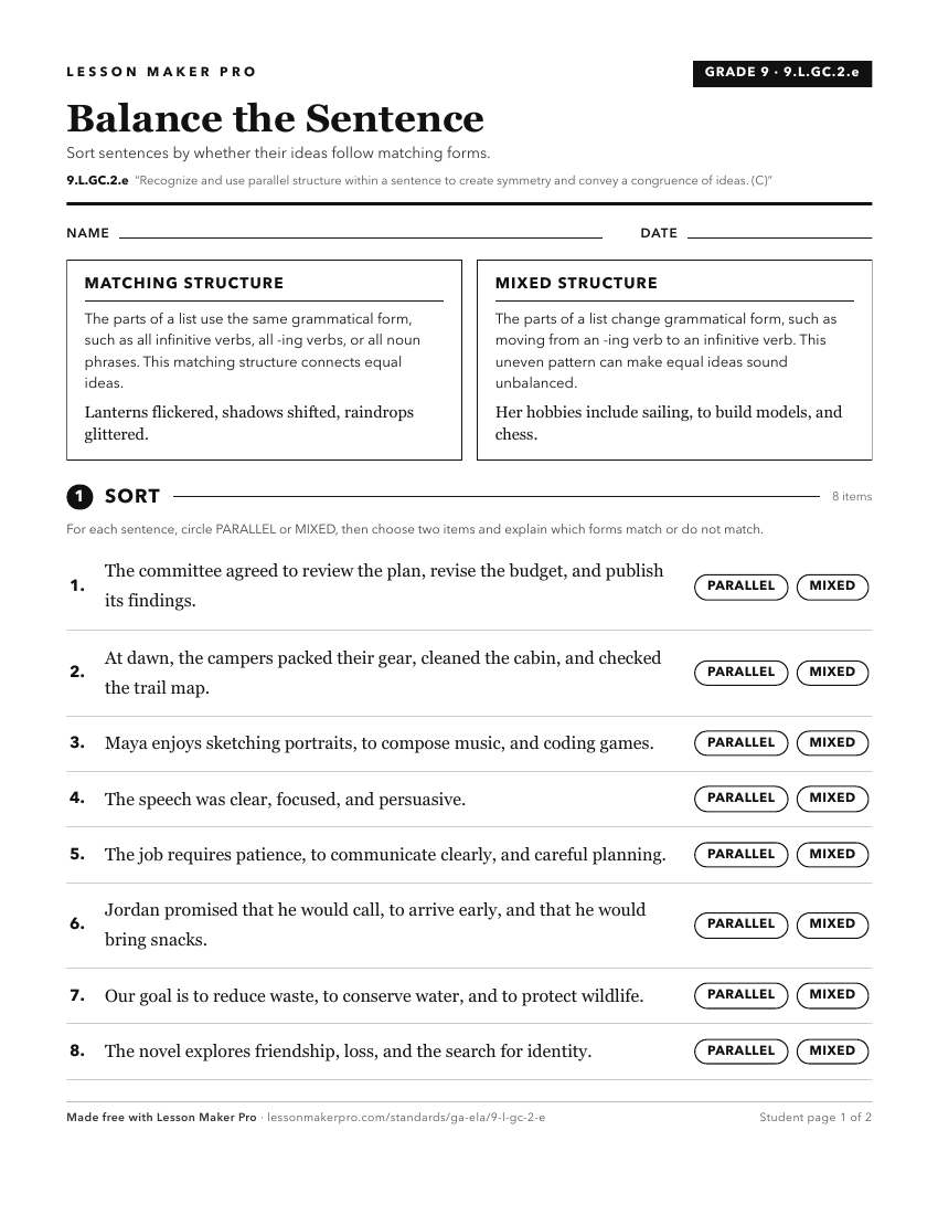 Preview of the 9.L.GC.2.e printable worksheet