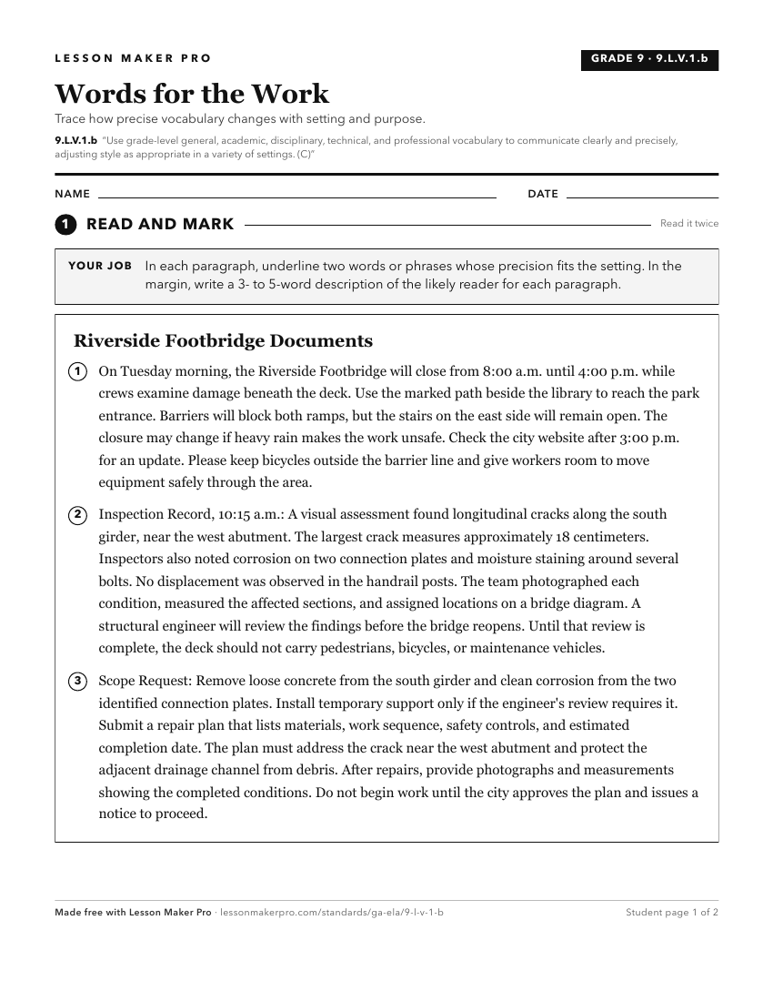 Preview of the 9.L.V.1.b printable worksheet