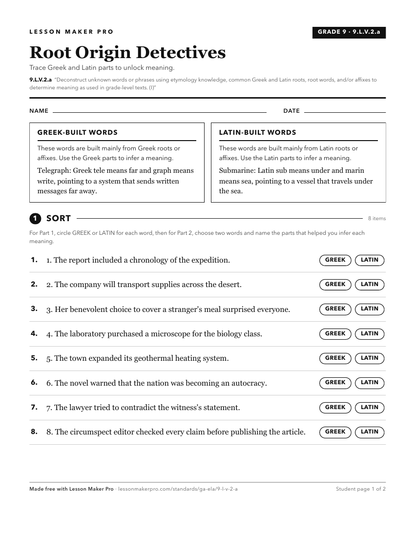 Preview of the 9.L.V.2.a printable worksheet