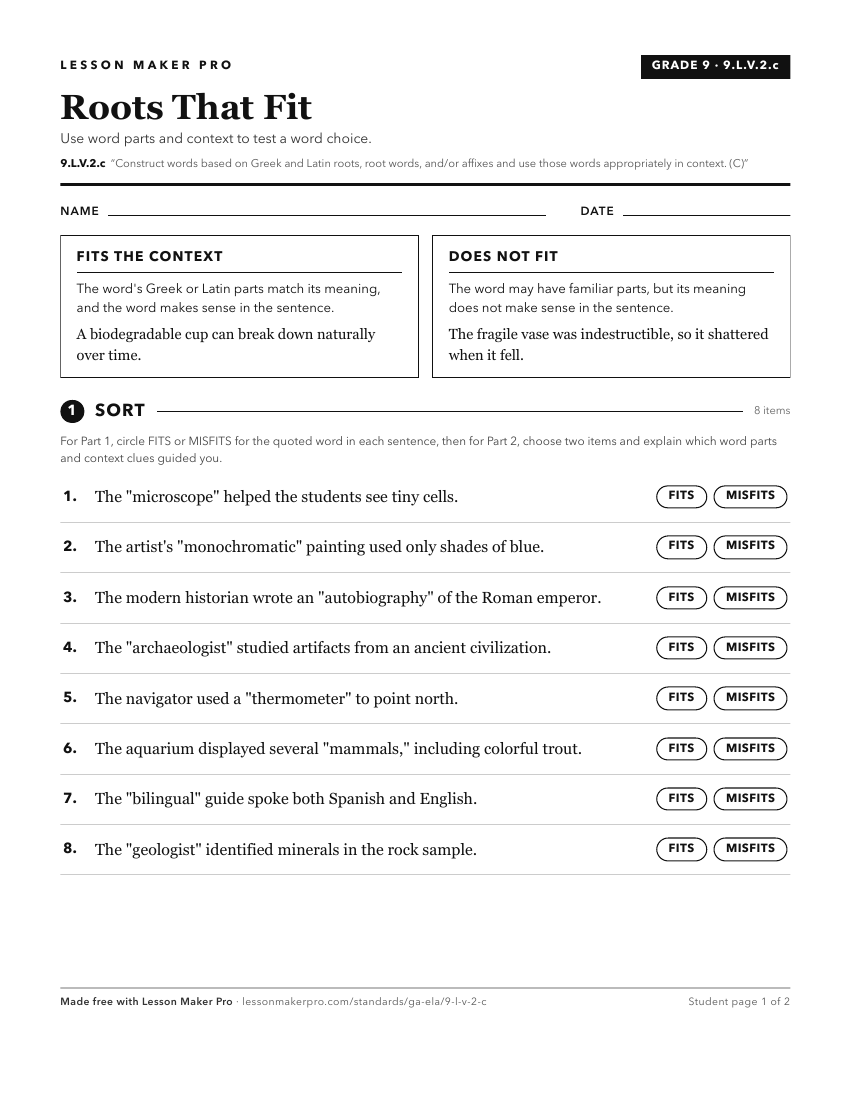 Preview of the 9.L.V.2.c printable worksheet