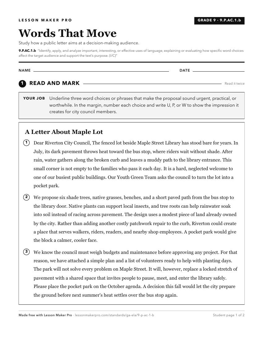 Preview of the 9.P.AC.1.b printable worksheet