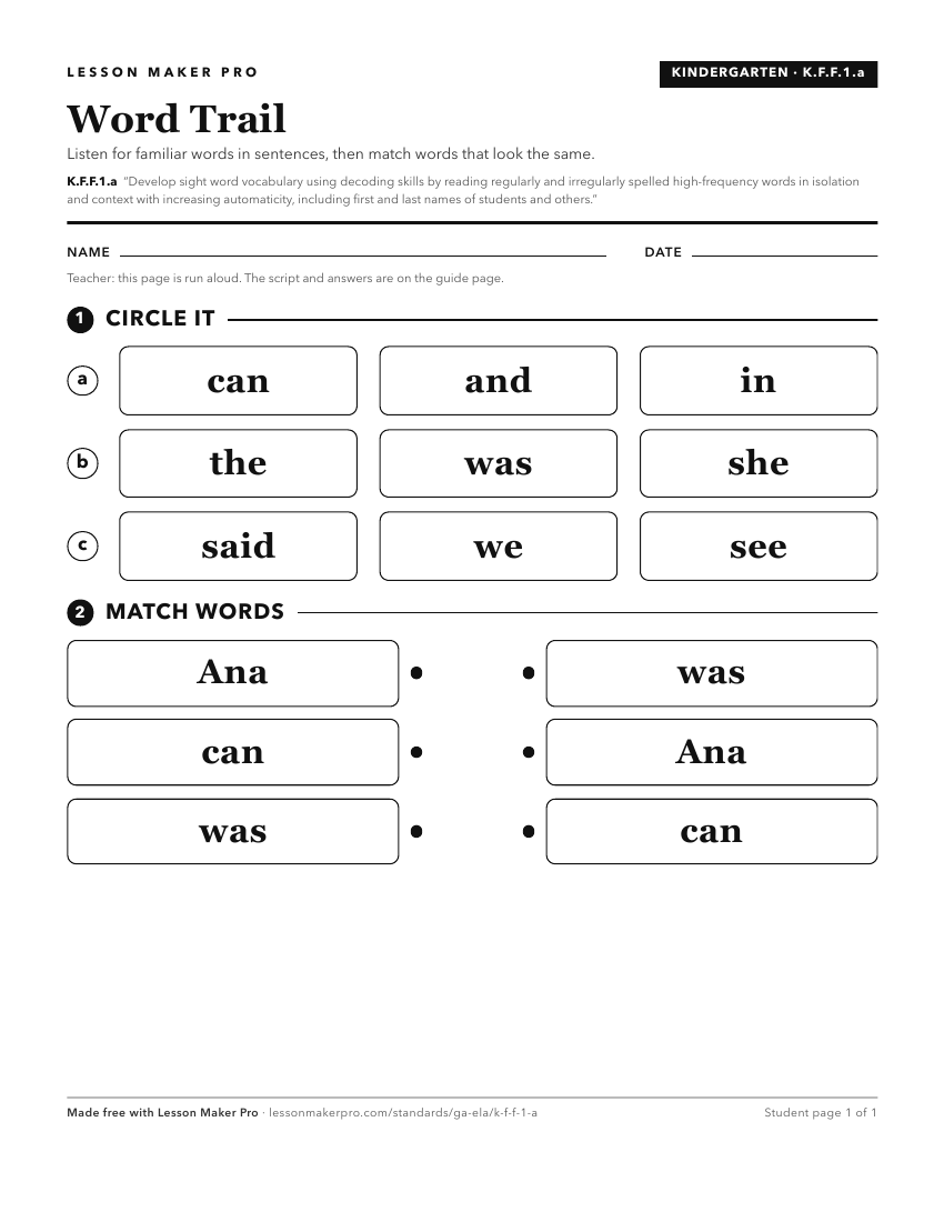 Preview of the K.F.F.1.a printable worksheet