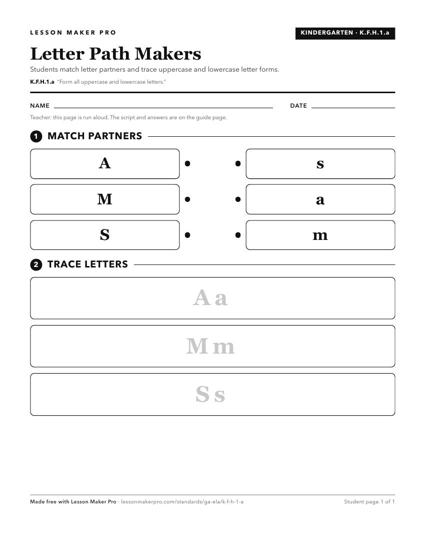 Preview of the K.F.H.1.a printable worksheet