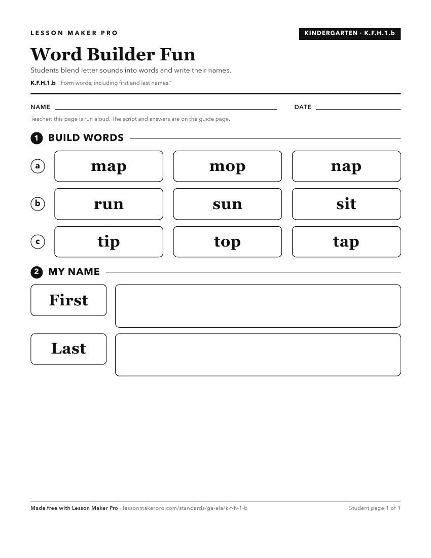 Preview of the K.F.H.1.b printable worksheet